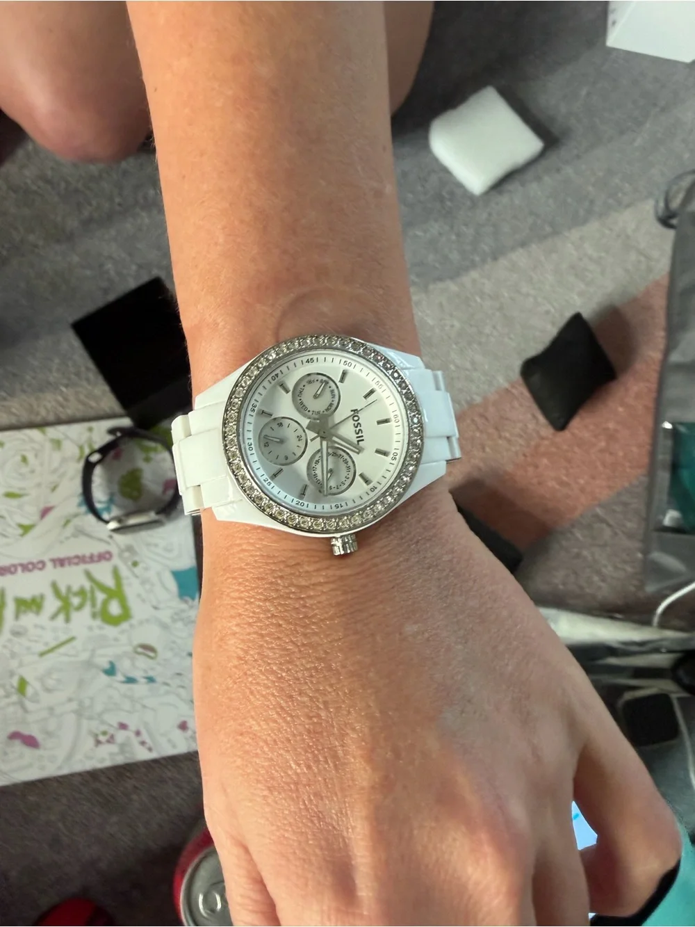 Fossil White Ceramic Watch with Crystal Bezel